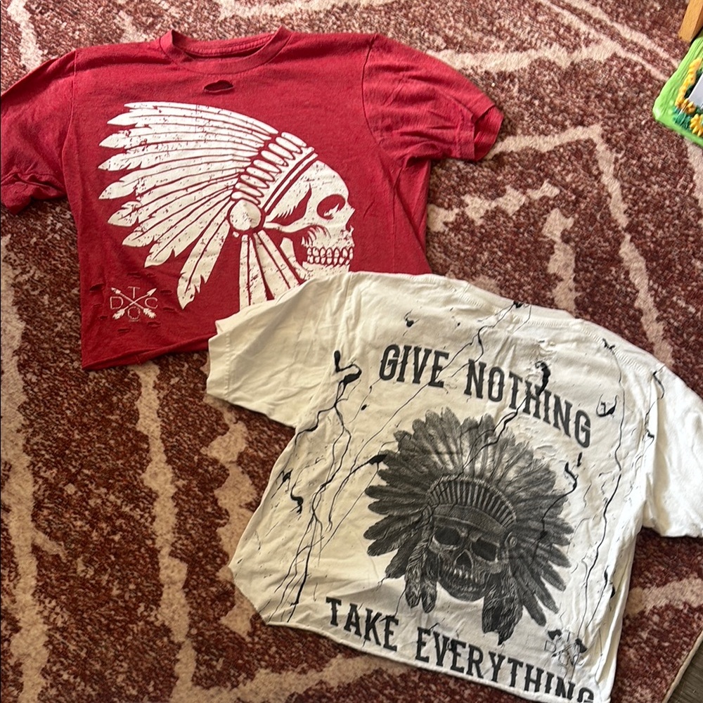 Red and White Short Sleeve Tees with Graphic Prints